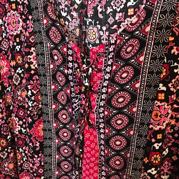 Lane Bryant Plus 26 / 3X Black Pink Boho Floral Maxi Dress Balloon Sleeves - Picture 4 of 10